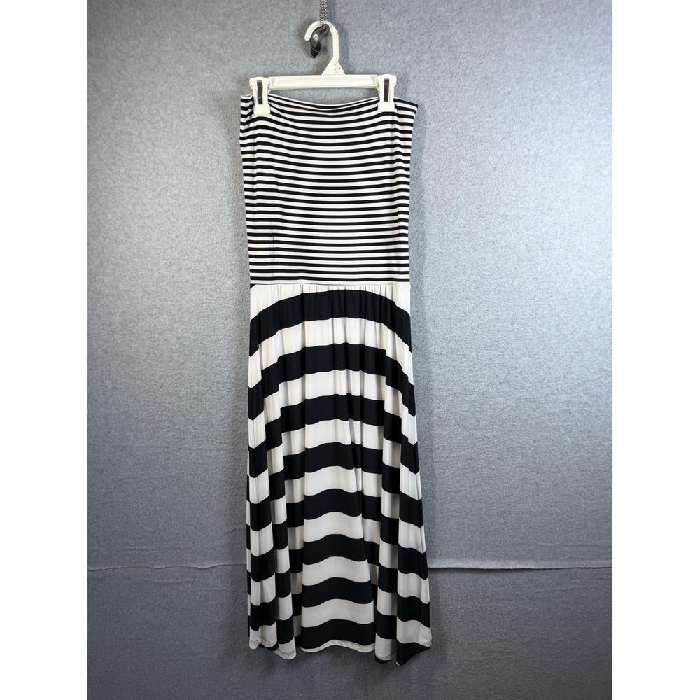 INC International Concepts Dress Womens Small Black White Stripe Maxi Strapless